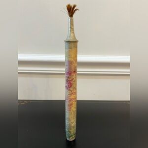 Antique Candlestick Silk String Filled In Glass 11" Not For Lighting Only Decor